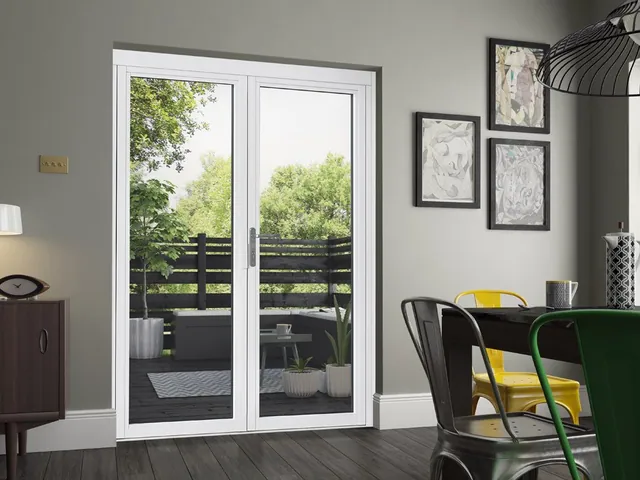 French door with sidelite in a dining room